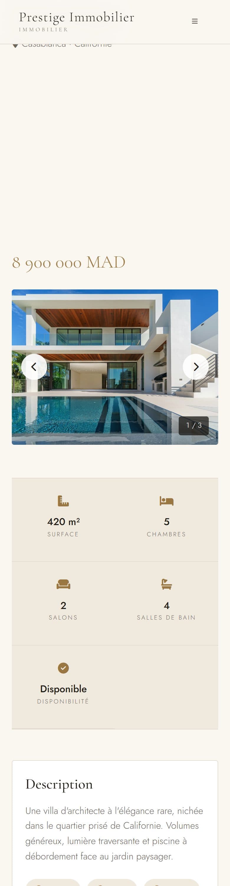 Fiche d'un bien sur mobile