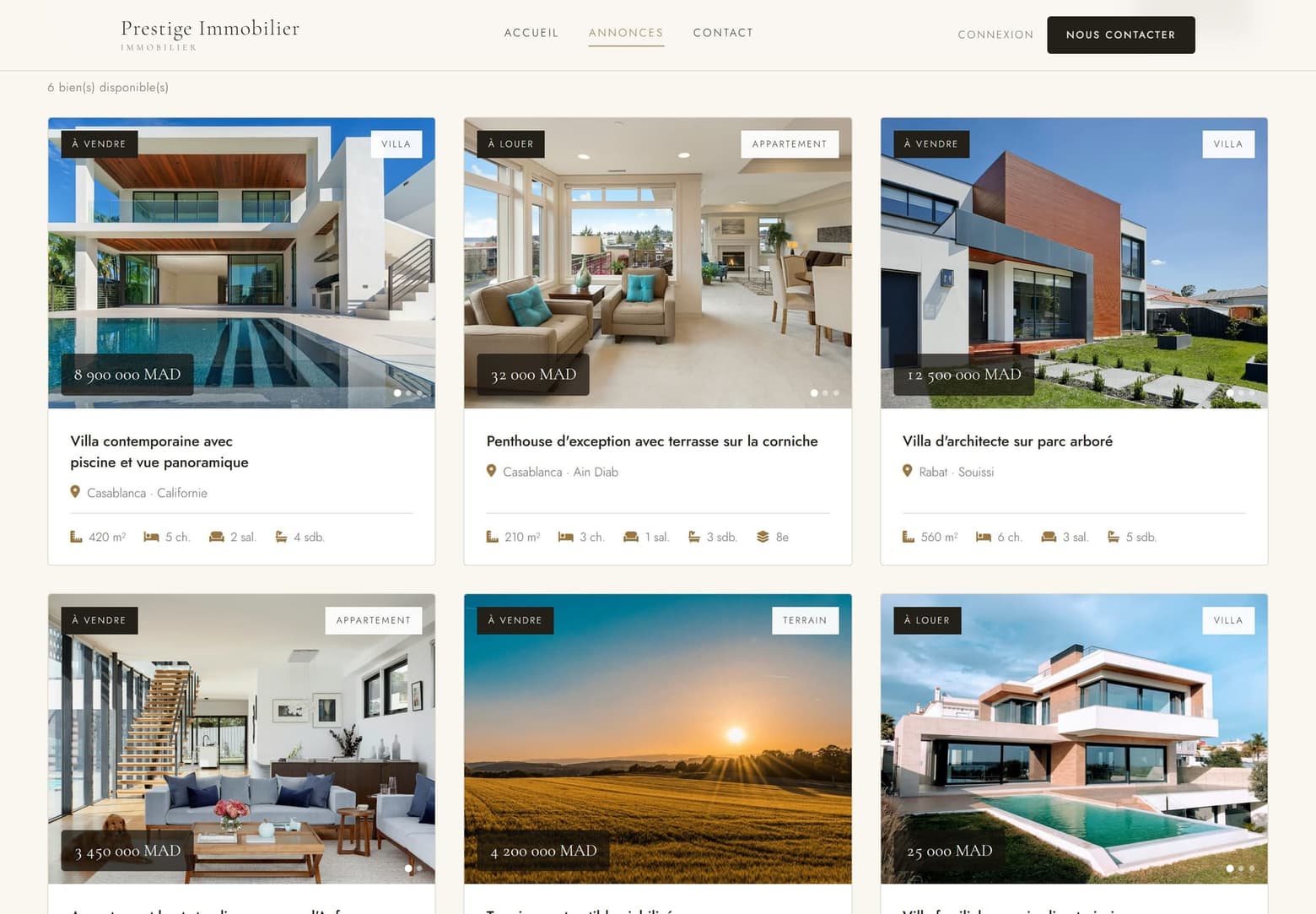 Page annonces d'un site courtier